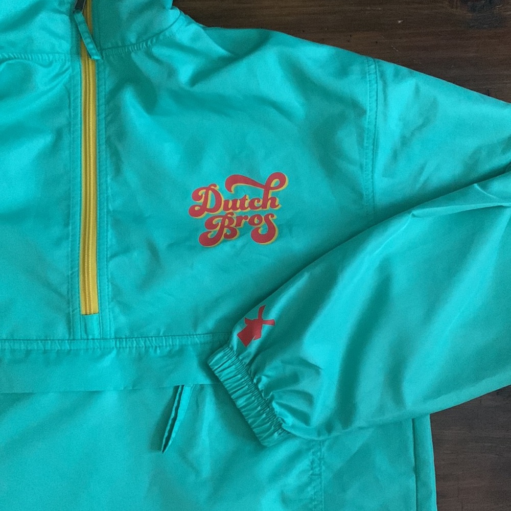 Dutch Bros Green half zip Windbreaker, lightweight, EUC, size M